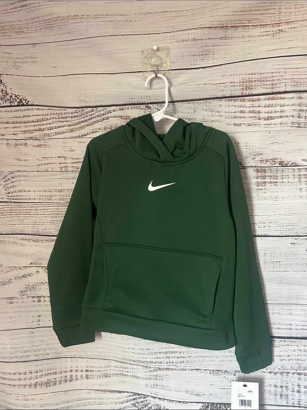 NWT Kids Green Pullover Hoodie with White Swoosh size 5